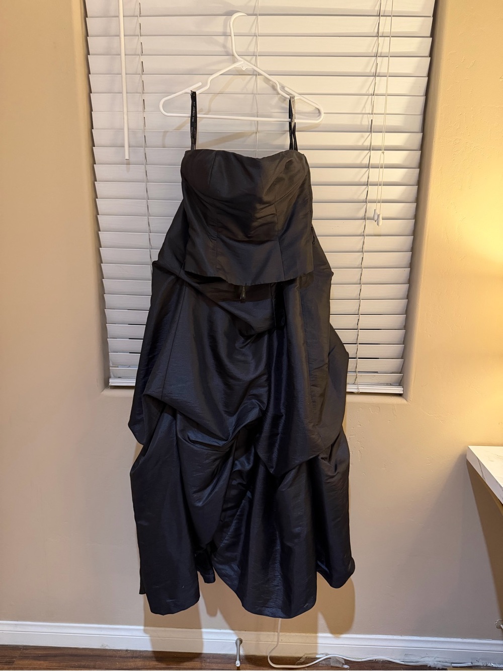 Bill Levkoff Black Strapless Taffeta Ball Gown with Draped Skirt